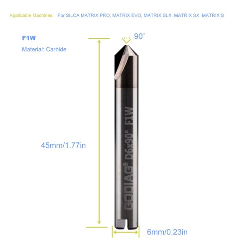 5Pcs GODIAG F1W 90° Dimple Cutter φ6.0x90°x48-0.7x2T For SILCA MATRIX PRO, MATRIX EVO, MATRIX SLX, MATRIX SX, MATRIX S