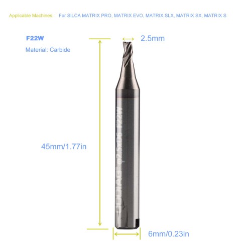5Pcs GODIAG F22W 2.5MM End Milling Cutter φ2.5xD6x45Lx3F For SILCA MATRIX PRO, MATRIX EVO, MATRIX SLX, MATRIX SX, MATRIX S