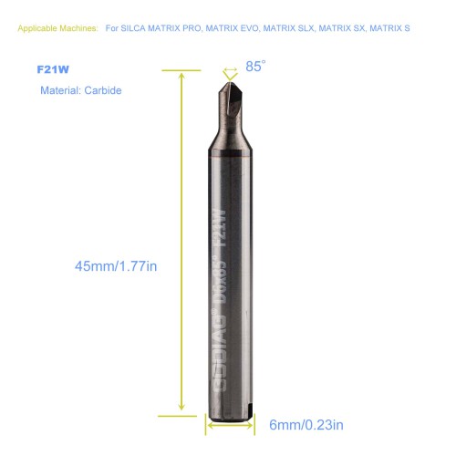 5Pcs GODIAG F21W 85° Dimple Cutter φ3.2x5xD6x85°x40x1T-P-0.8 For SILCA MATRIX PRO, MATRIX EVO, MATRIX SLX, MATRIX SX, MATRIX S