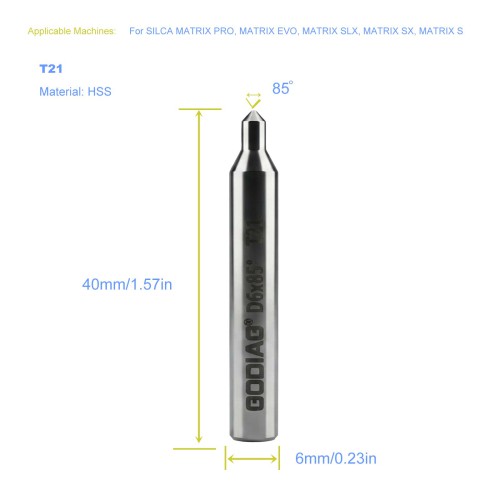 5Pcs GODIAG T21 85° Tracer D6x85°x40x1T-P-0.8 For SILCA MATRIX PRO, MATRIX EVO, MATRIX SLX, MATRIX SX, MATRIX S