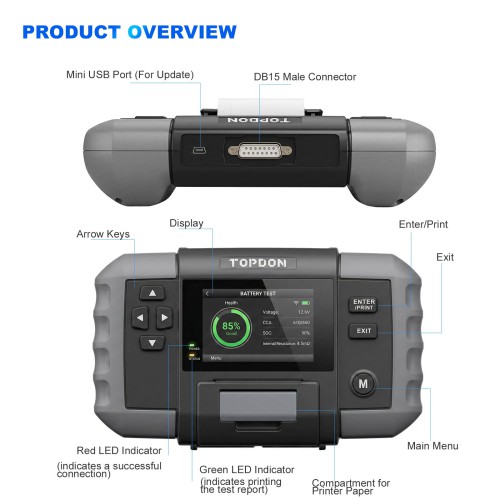 TOPDON BT600 Battery Tester for 12V Vehicles Batteries With 3.5" Screen & Thermal Printer