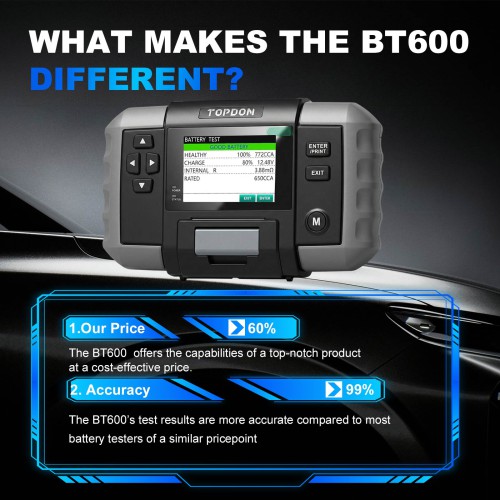 TOPDON BT600 Battery Tester for 12V Vehicles Batteries With 3.5" Screen & Thermal Printer