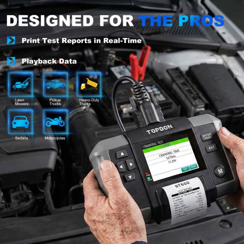 TOPDON BT600 Battery Tester for 12V Vehicles Batteries With 3.5" Screen & Thermal Printer