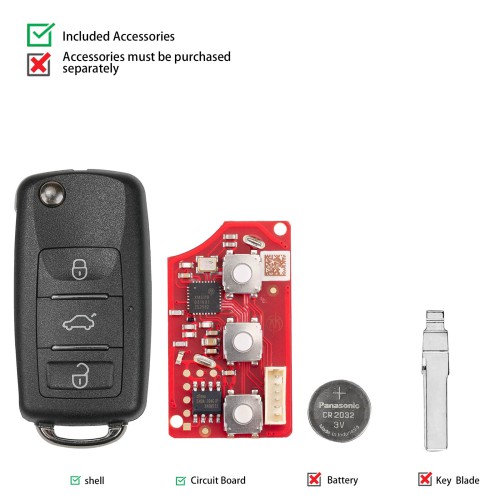 [5Pcs/Lot] XHORSE XKB512EN Second Generation Folding Key B5 Type 3 Buttons Waterproof Universal Remote Key