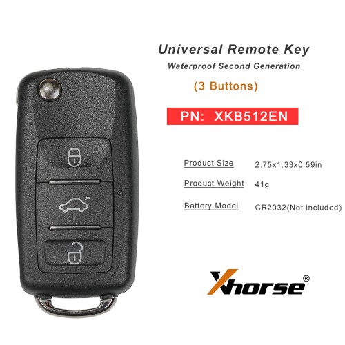 [5Pcs/Lot] XHORSE XKB512EN Second Generation Folding Key B5 Type 3 Buttons Waterproof Universal Remote Key