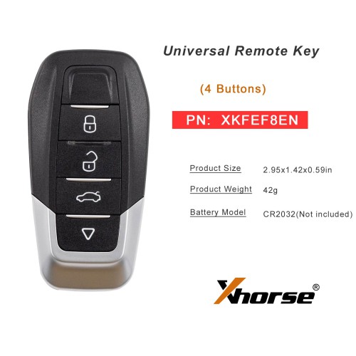 [5Pcs/Lot] XHORSE XKFEF8EN Second Generation Universal Remote Key FA.LL Wired Folding Key (4-Button - Glossy Black)