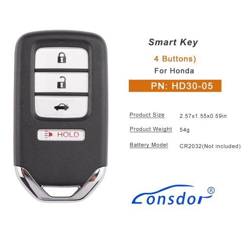 Lonsdor HD30-05 HD30 Smart Key 4 Buttons for Honda Supports ID46 ID47 ID4A