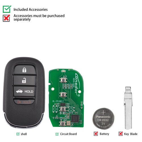 Lonsdor HD30-15 HD30 Smart Key 4 Buttons for Honda Supports ID46 ID47 ID4A