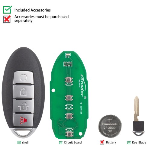 Lonsdor NS30-02 NS30 for Nissan/Infiniti Smart Key 4 Buttons Supports ID46 ID47 ID4A