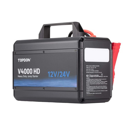 TOPDON V4000 HD 12V/24V 4000A Jump Starter Supports 60 Starts for Passenger vehicles & Light-duty One Jump Starter for All Your Heavy-Duty Needs