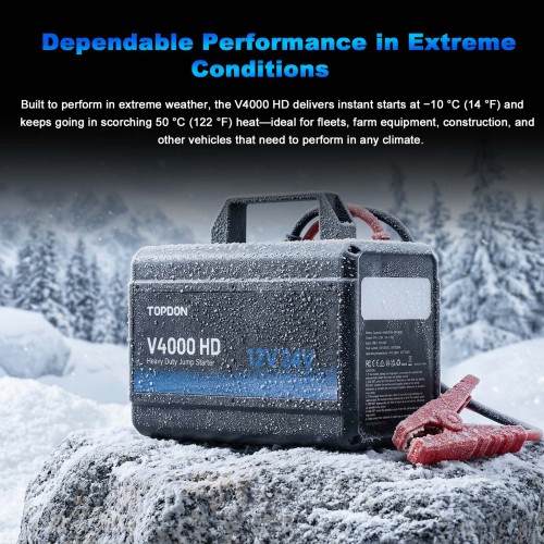 TOPDON V4000 HD 12V/24V 4000A Jump Starter Supports 60 Starts for Passenger vehicles & Light-duty One Jump Starter for All Your Heavy-Duty Needs