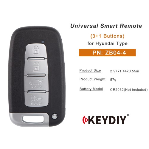 [5Pcs/Lot] KEYDIY KD ZB04-4 Universal Smart Remote Key 3+1 Buttons (Middle Slot) Hyundai Type