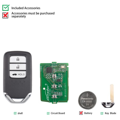 Lonsdor HD30-02 HD30 Smart Key 3 Buttons for Honda Supports ID46 ID47 ID4A