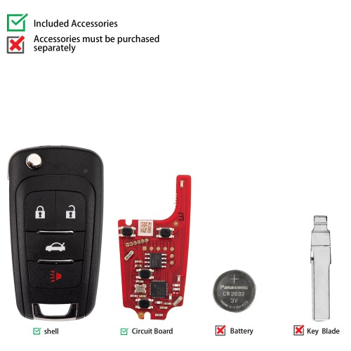 [5Pcs/Lot] XHORSE XKBU21EN for Buick Models Foldable 4 Buttons Second Generation Wired Remote Key