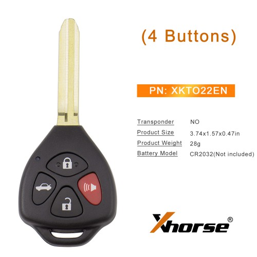 [5Pcs/Lot] Xhorse XKTO22EN Second Generation Wired Remote (4 Buttons -Triangular)