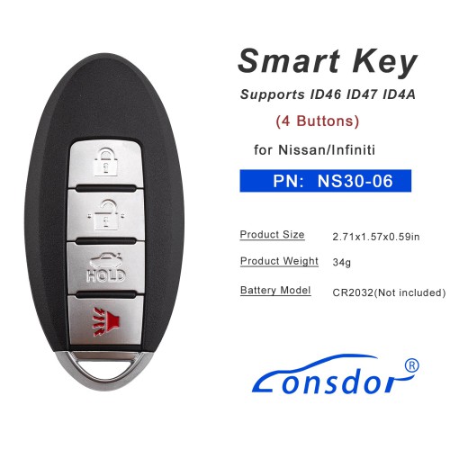 Lonsdor NS30-06 NS30 for Nissan/Infiniti Smart Key 4 Buttons Supports ID46 ID47 ID4A