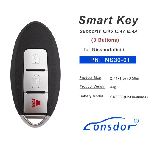 Lonsdor NS30-01 NS30 for Nissan/Infiniti Smart Key 3 Buttons Supports ID46 ID47 ID4A