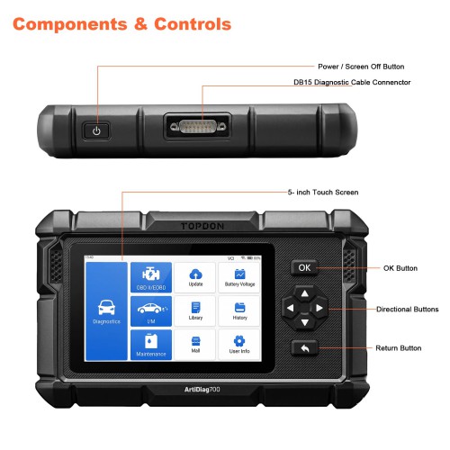 TOPDON ArtiDiag700 Full-system Diagnostic Tool Supports 15 Reset Services/ AutoVIN/ Real-time Data Streaming with 2 Years Free Update