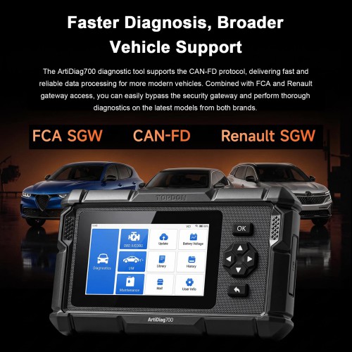 TOPDON ArtiDiag700 Full-system Diagnostic Tool Supports 15 Reset Services/ AutoVIN/ Real-time Data Streaming with 2 Years Free Update