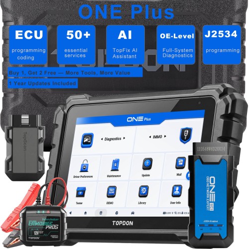 TOPDON ONE Plus Professional Diagnostic Tool with J2534 Pass-Thru Programming ECU Coding 50+ Maintenance Functions Free BTMobile ProS&TopScan Master