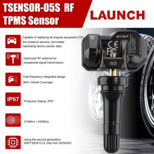 [UK/EU Ship] 4Pcs LAUNCH Tsensor-05S RF TPMS Sensor Rubber (Overseas Configuration Black Color)