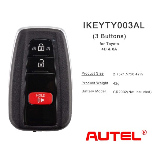 1Pc AUTEL IKEYTY003AL 3 Buttons 315/433 MHz for Toyota 4D & 8A