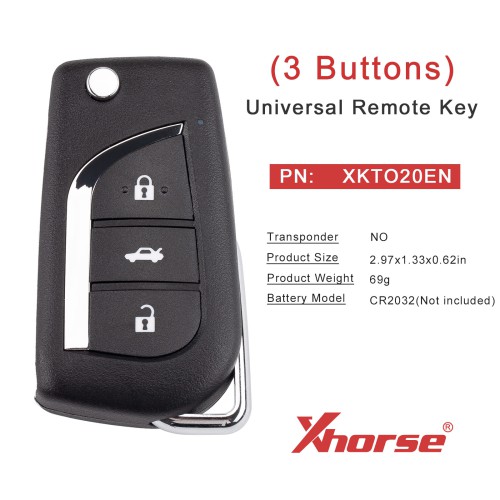 [5Pcs/Lot] XHORSE XKTO20EN for Toyota 2nd Generation Wired Key 3 Buttons Universal Remote Key
