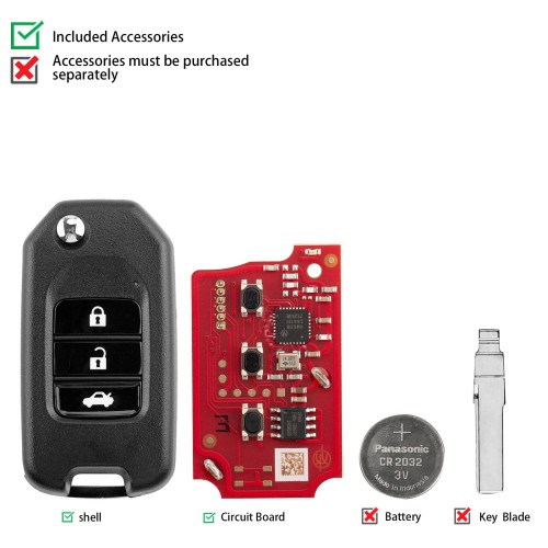 [5Pcs/Lot] XHORSE XKHO20EN for Honda Folding 3 Buttons Second Generation Wired Remote Key