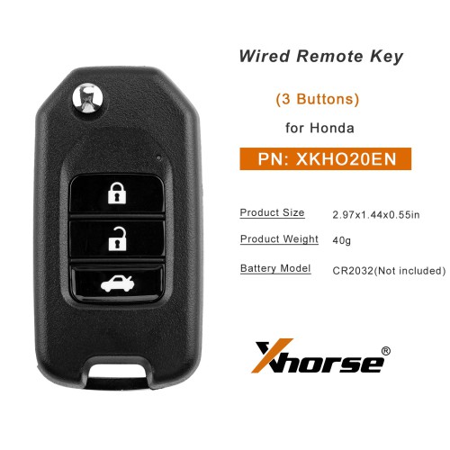 [5Pcs/Lot] XHORSE XKHO20EN for Honda Folding 3 Buttons Second Generation Wired Remote Key