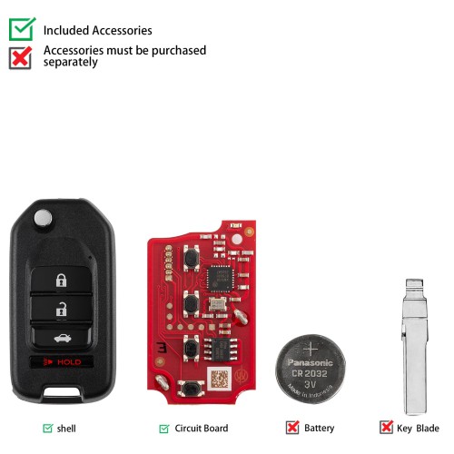 [5Pcs/Lot] XHORSE XKHO21EN Second Generation Honda Folding 3+1 Buttons Wired Remote Keys