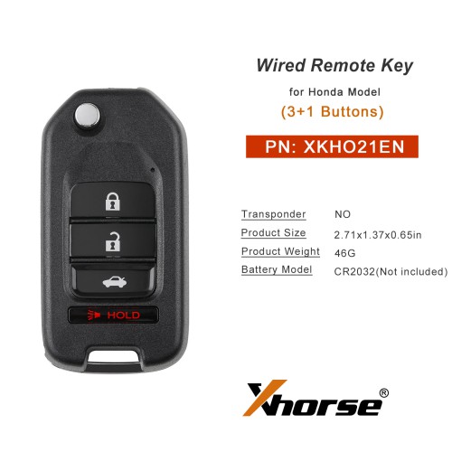 [5Pcs/Lot] XHORSE XKHO21EN Second Generation Honda Folding 3+1 Buttons Wired Remote Keys