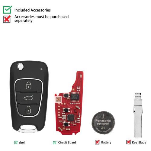 [5Pcs/Lot] XHORSE XNHY22EN Second Generation Wireless Flip Remote Key 3 Buttons for KIA for Hyundai Type