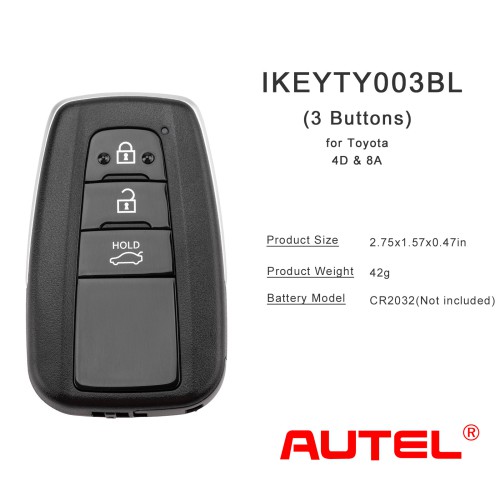 1Pc AUTEL IKEYTY003BL Key for Toyota 4D & 8A 3 Buttons