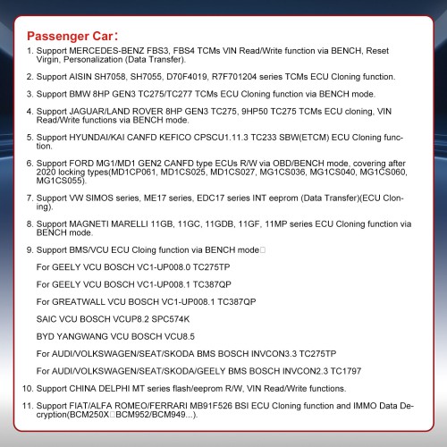 OBDSTAR ECU MASTER A Configuration: Passenger Car TCM + ECM + BODY