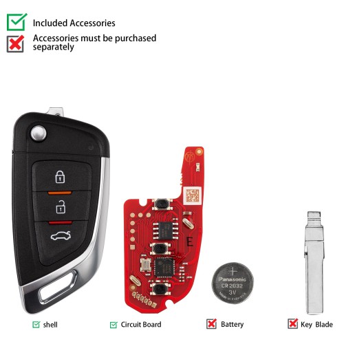 [5Pcs/Lot] XHORSE XKKF05EN Blade Shape Folding Key Second Generation 3 Buttons Universal Remote Key