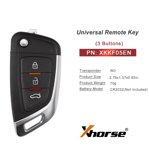 [5Pcs/Lot] XHORSE XKKF05EN Blade Shape Folding Key Second Generation 3 Buttons Universal Remote Key