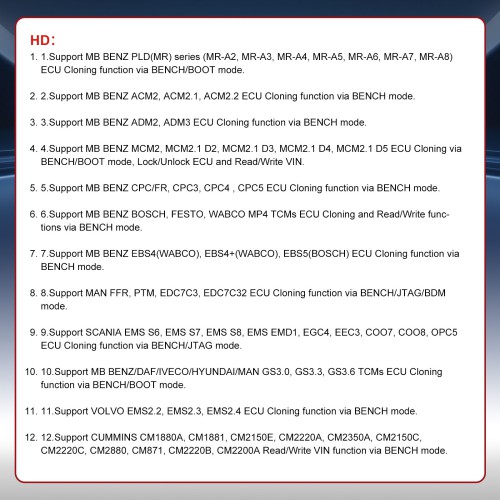 OBDSTAR ECU MASTER C Configuration: Heavy-duty truck ECM + TCM + BODY