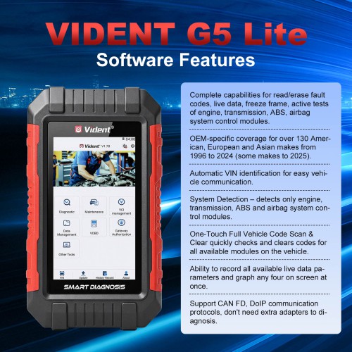 VIDENT G5 Lite Wireless OBD2 Diagnostic Scanner 5 Service Functions (Oil Reset, EPB, Battery Registration, Injector Coding, AutoVIN) Bluetooth & WIFI