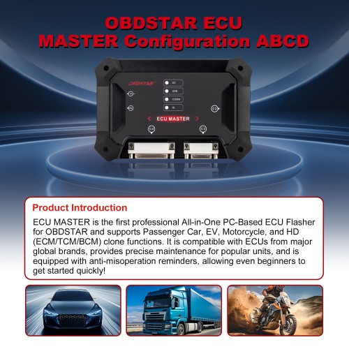 OBDSTAR ECU Master A + B + C+ D Configuration Supports Passenger Car TCM/ ECM/ BODY Motorcycle ECM and Heavy-duty truck ECM/ TCM/ BODY