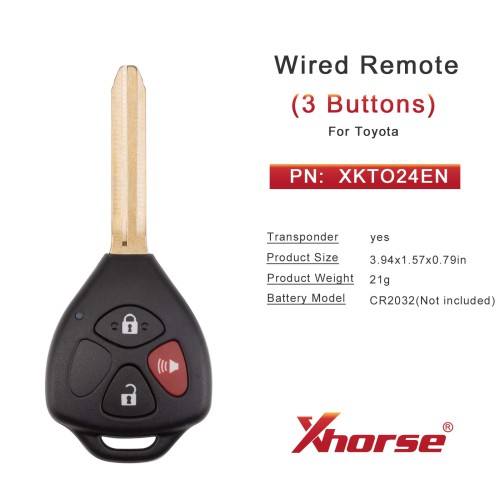 [5Pcs/Lot] XHORSE XKTO24EN for Toyota Models Right 3 Buttons Triangle Second Generation Wired Remote Key