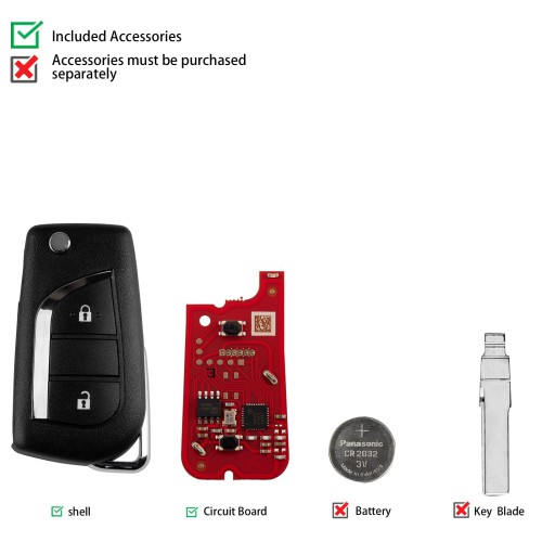 [5Pcs/Lot] XHORSE XKTO21EN  for Toyota 2 Buttons Second Generation Universal Wired Remote Key