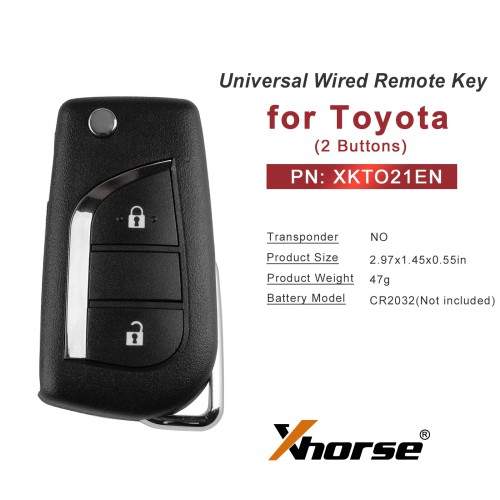 [5Pcs/Lot] XHORSE XKTO21EN  for Toyota 2 Buttons Second Generation Universal Wired Remote Key