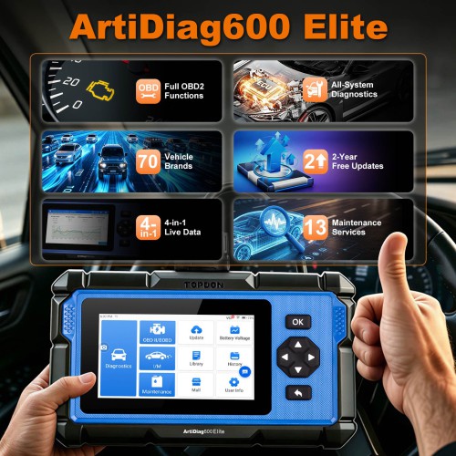 TOPDON ArtiDiag600 Elite Diagnostic Tool Compatible with Over 70 Brands Supports 13+ Maintenance Services and Multi-languages with 2-Year Free Updates
