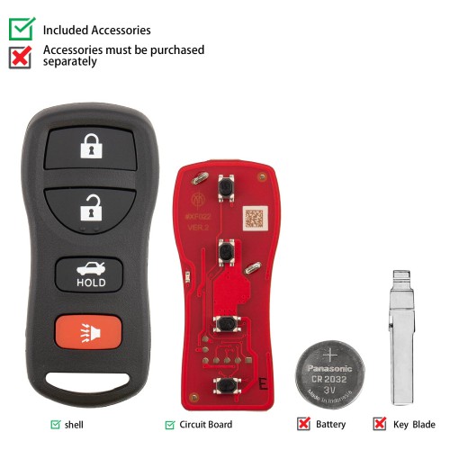 [5Pcs/Lot] XHORSE XKNI20EN Nissan (Split 4 Buttons) Second Generation Remote Keys