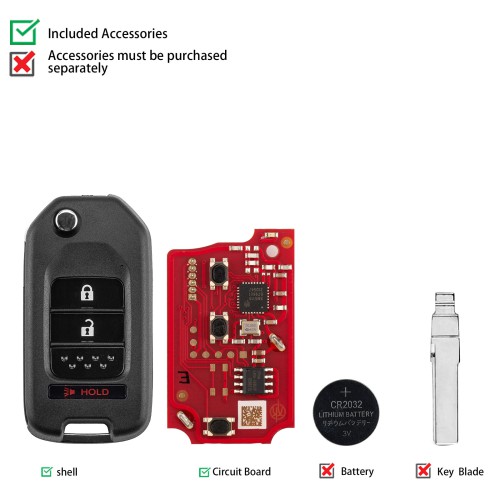 [5Pcs/Lot] XHORSE XKHO22EN Second Generation Remote Key for Honda Folding 2+1 buttons