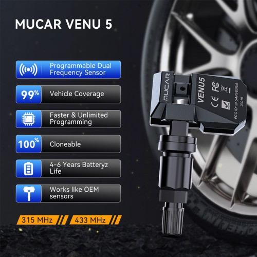MUCAR VENU5 Tire Pressure Sensors Support 315MHz & 433MHz Dual Frequency 4PCS/Set.