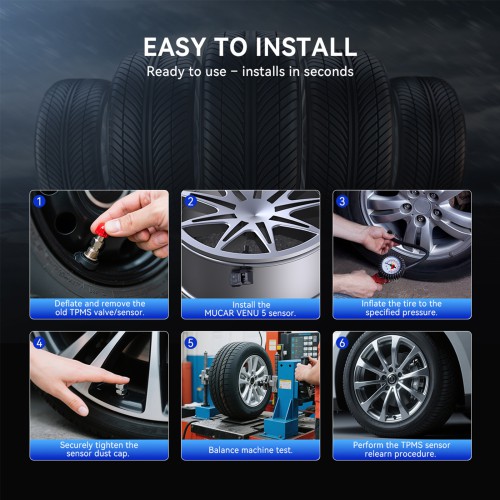 MUCAR VENU5 Tire Pressure Sensors Support 315MHz & 433MHz Dual Frequency 4PCS/Set.