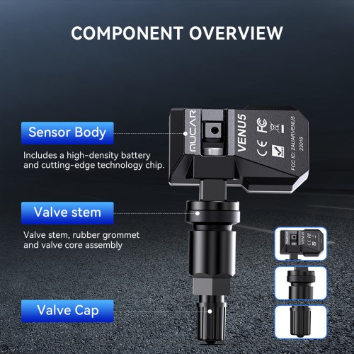 MUCAR VENU5 Tire Pressure Sensors Support 315MHz & 433MHz Dual Frequency 4PCS/Set.