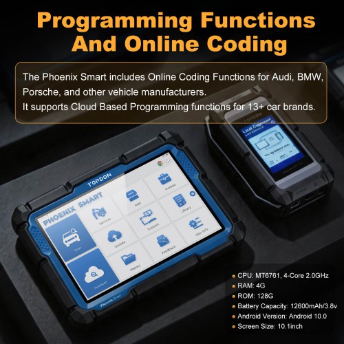 TOPDON Phoenix Smart Diagnostic Tool Supports Cloud-Based Programming for over 13 Car Brands 2 Years Free Update