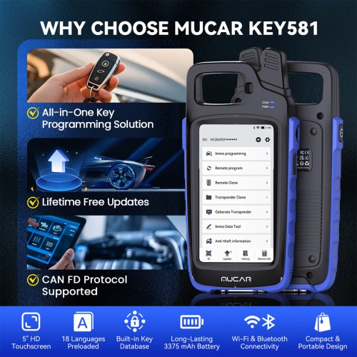 MUCAR KEY581 Key Programmer ALL-IN-ONE Professional Key Programming & OBDⅡ Diagnostic Tool